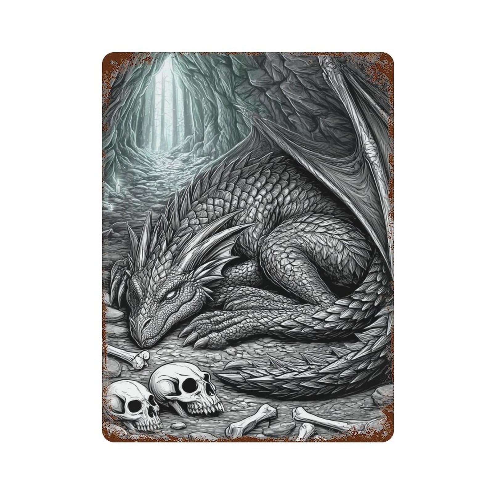 Dragon Cave Adventure Distressed Metal Wall Sign 15.7"x11.8", Ideal for Patio, Garden Room And Bar Decor