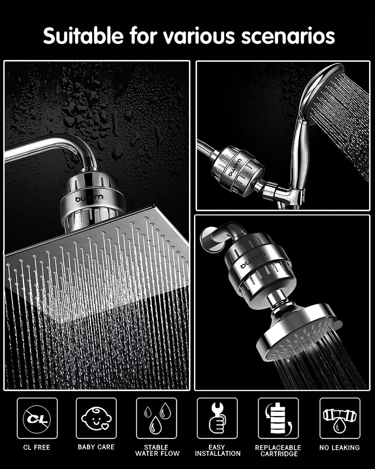 Filtro de ducha de 15 etapas, filtro de agua dura, elimina el cloro, metales pesados y otros sedimentos, suavizante de agua con vitamina C, reduce la picazón y la caspa (níquel cepillado)