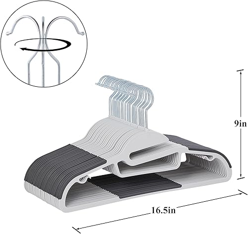 Miniatura 7 de VECELO Paquete de 50 perchas de plástico de alta calidad para trajes, antideslizantes, resistentes, apertura en forma de S, gancho giratorio de 360,