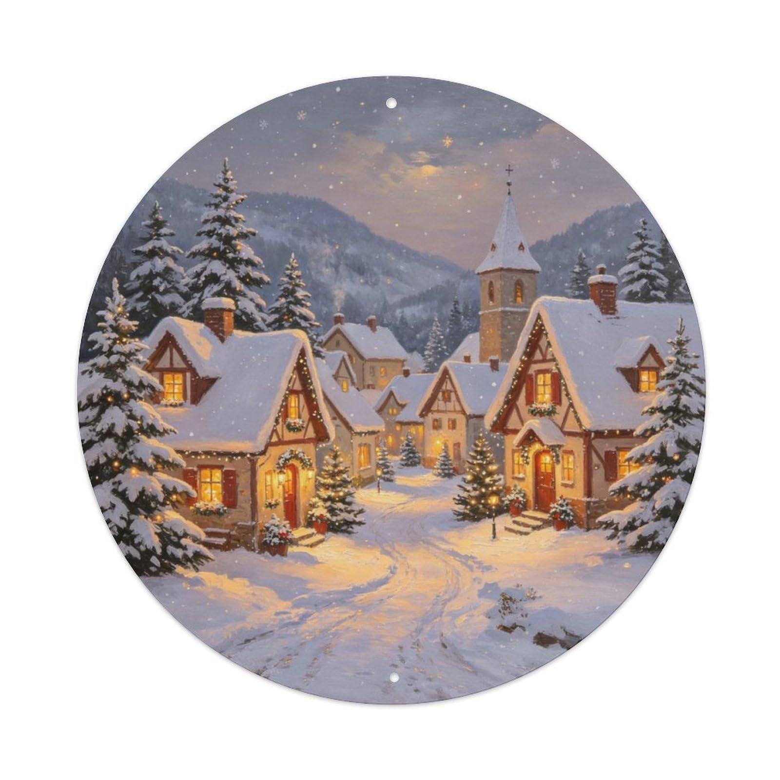 Snowy Christmas Village Metal Tin Sign Plaque