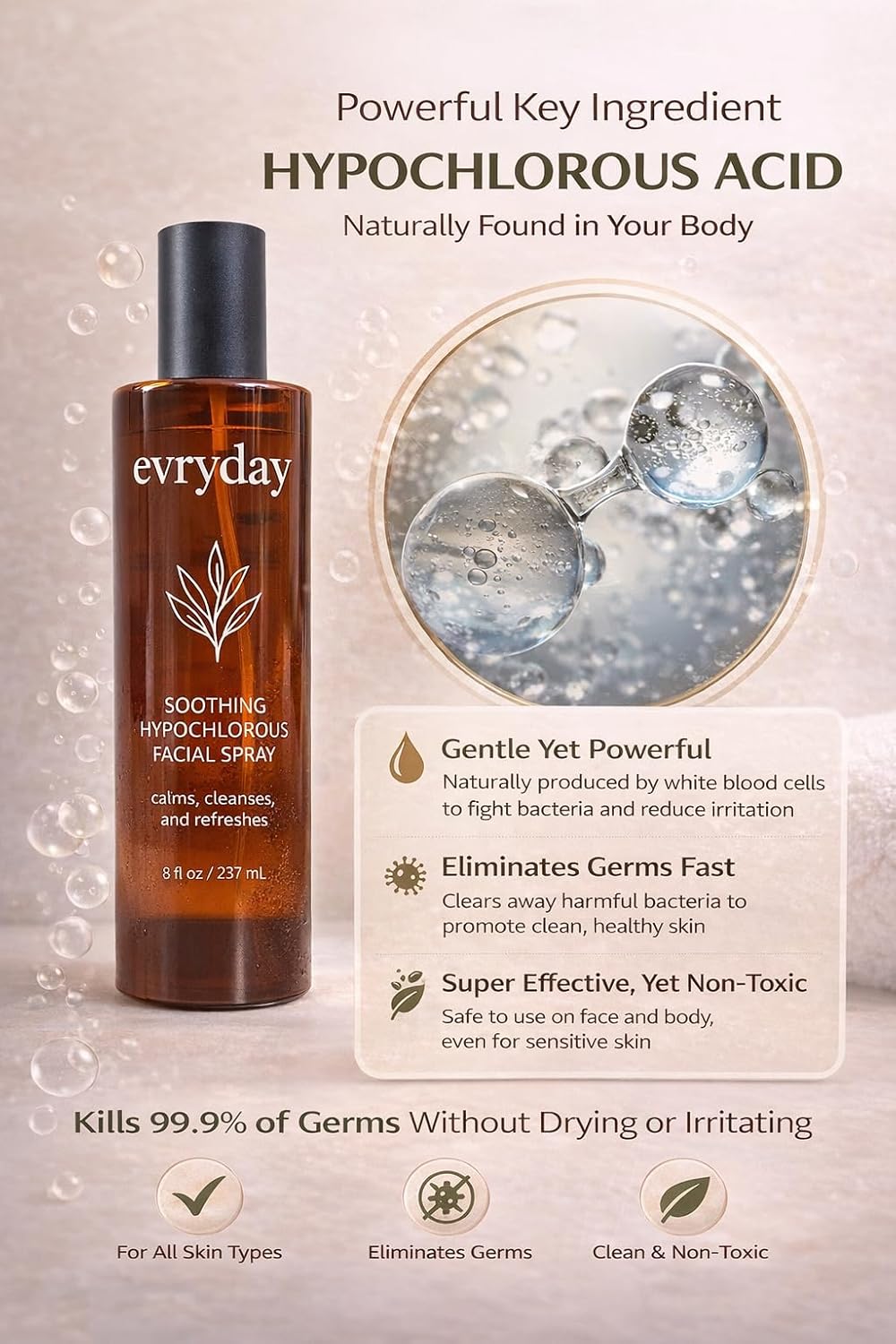 evryday™ Hypochlorous Acid Spray for Face and Body 8oz | Gentle Facial Hydration Mist for Sensitive, Irritated and Acne-Prone Complexions | pH-Balanced Daily Toner & Piercing Care Support - Image 2