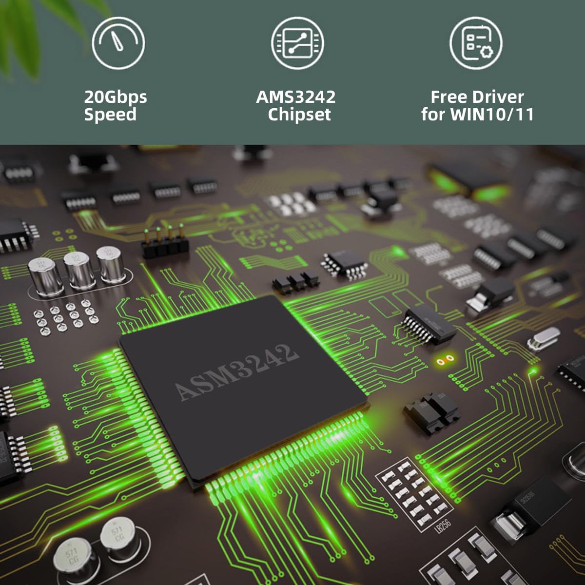 CY Card USB 3.2 Gen2 Type-C 20Gbps USB-C to PCI-E 4X Express Adapter for Desktop Motherboard