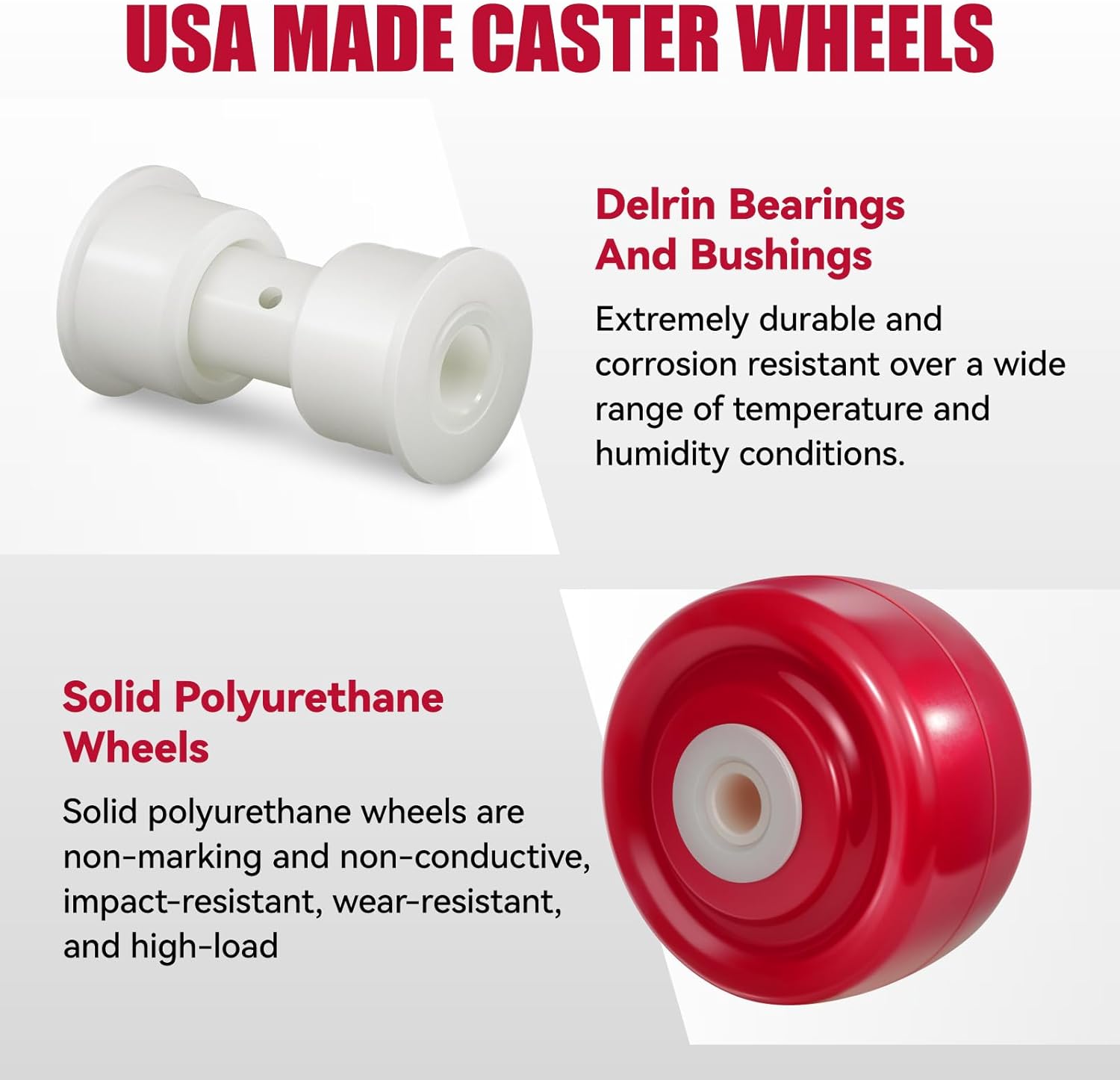 4"X2" Heavy Duty Industrial Casters,Solid Polyurethane Stainless Steel Casters,2 Brake 2 Rigid Caster Wheels for Food Processing, 3400 LBS Load Capacity