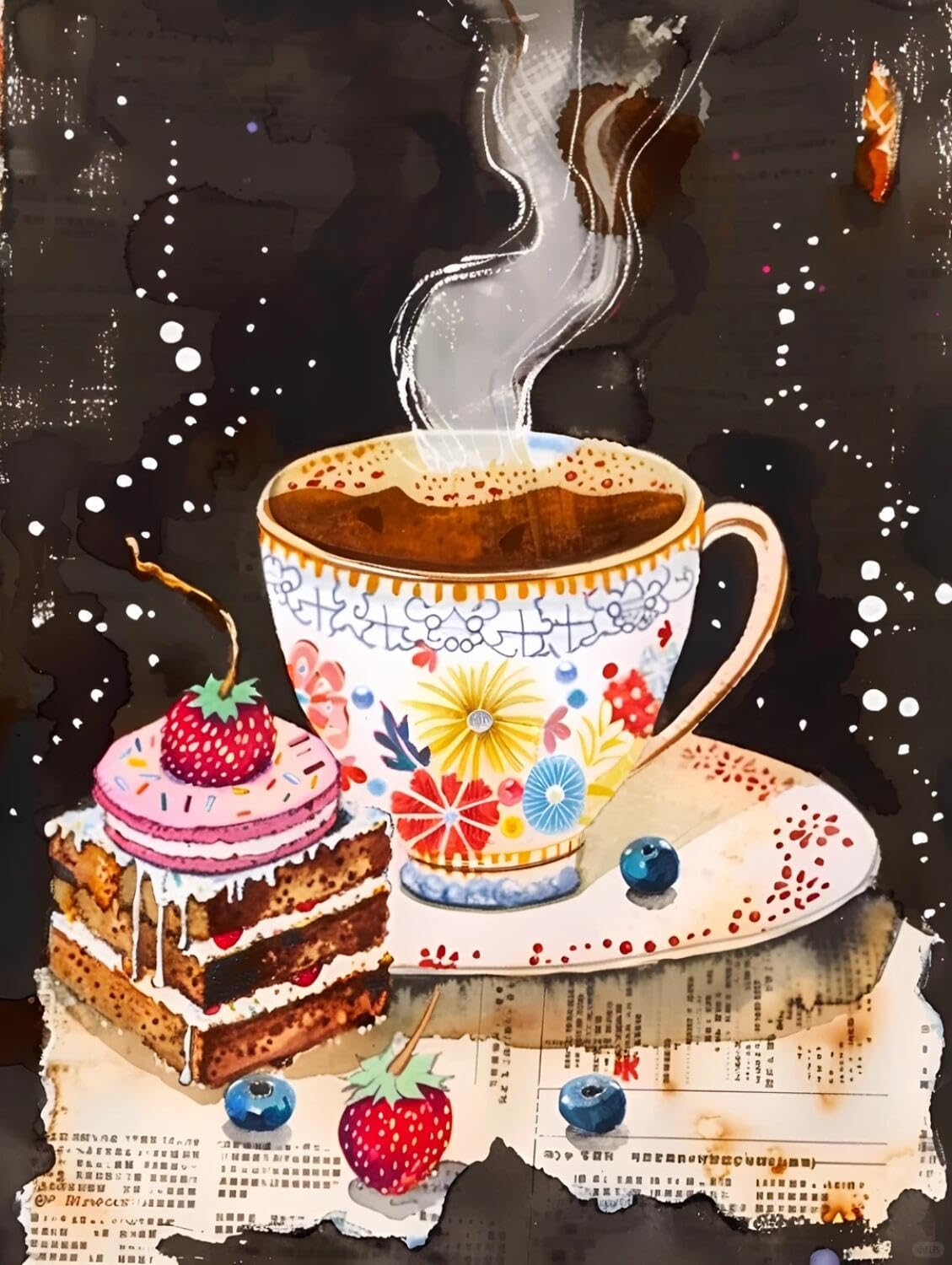 Rqwybcaxn Stamped Beaded Cross Stitch Kits Coffee and Cake 40x50cm