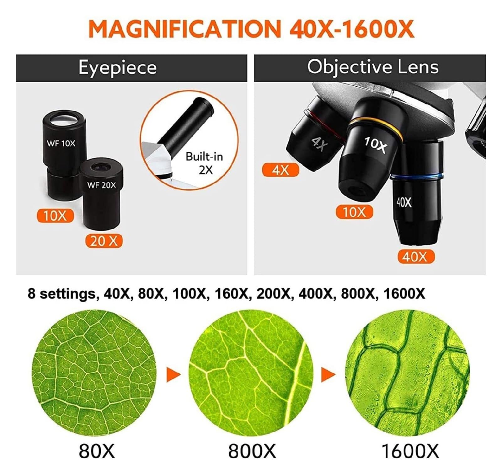 Mikroskop, Mikroskopy 40X-2500X Dla Dzieci, Studentów, Dorosłych, Potężne Biologiczne Edukacyjne Ze Szkiełkami, Zestaw Adapter Do Telefonu(2500X Microscope)