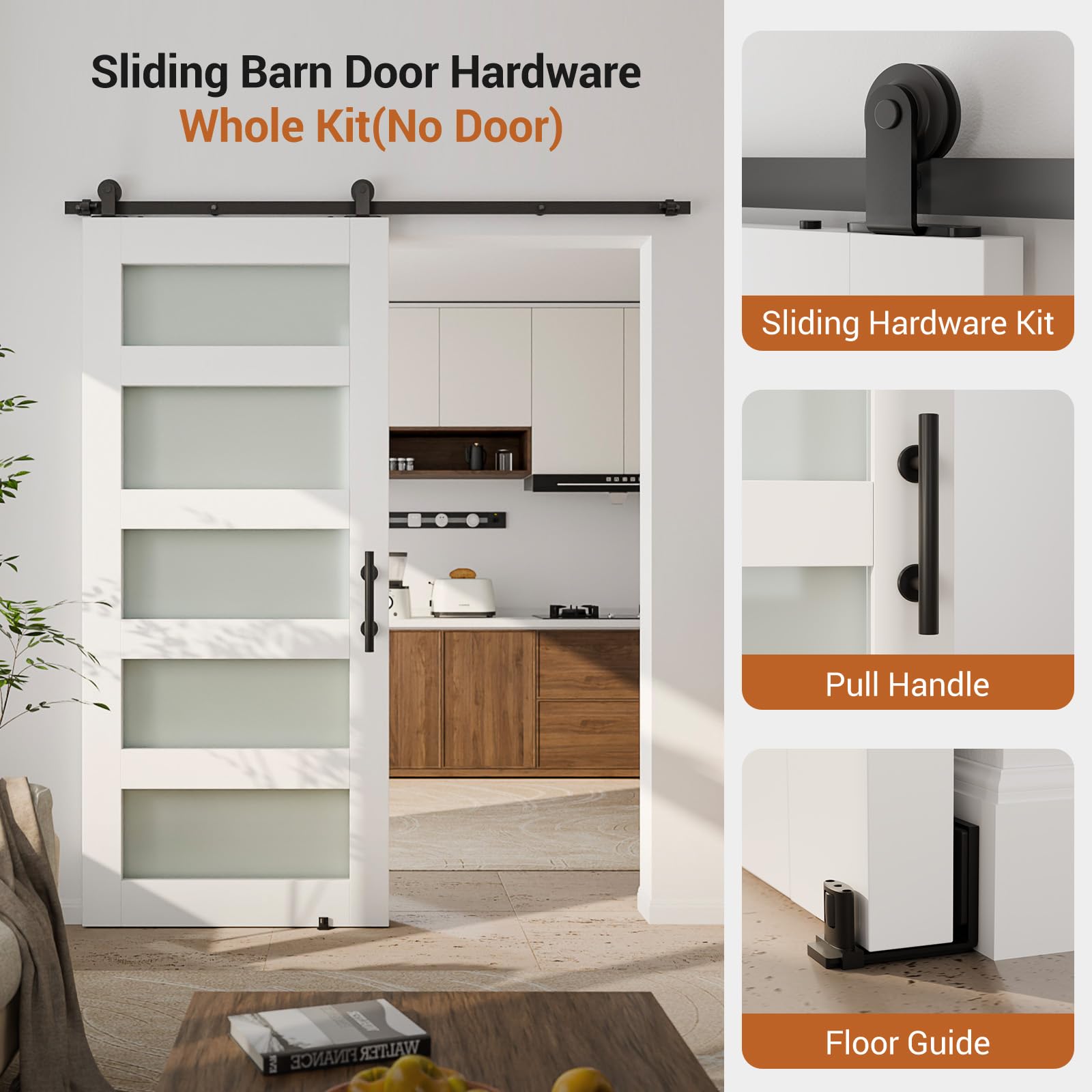 Barn Door Hardware kit 6FT(Whole Set Include Sliding Barn Door Track Kit & Barn Door Handle & Floor Guide) for Single Door-Heavy Duty — Amazon image 2
