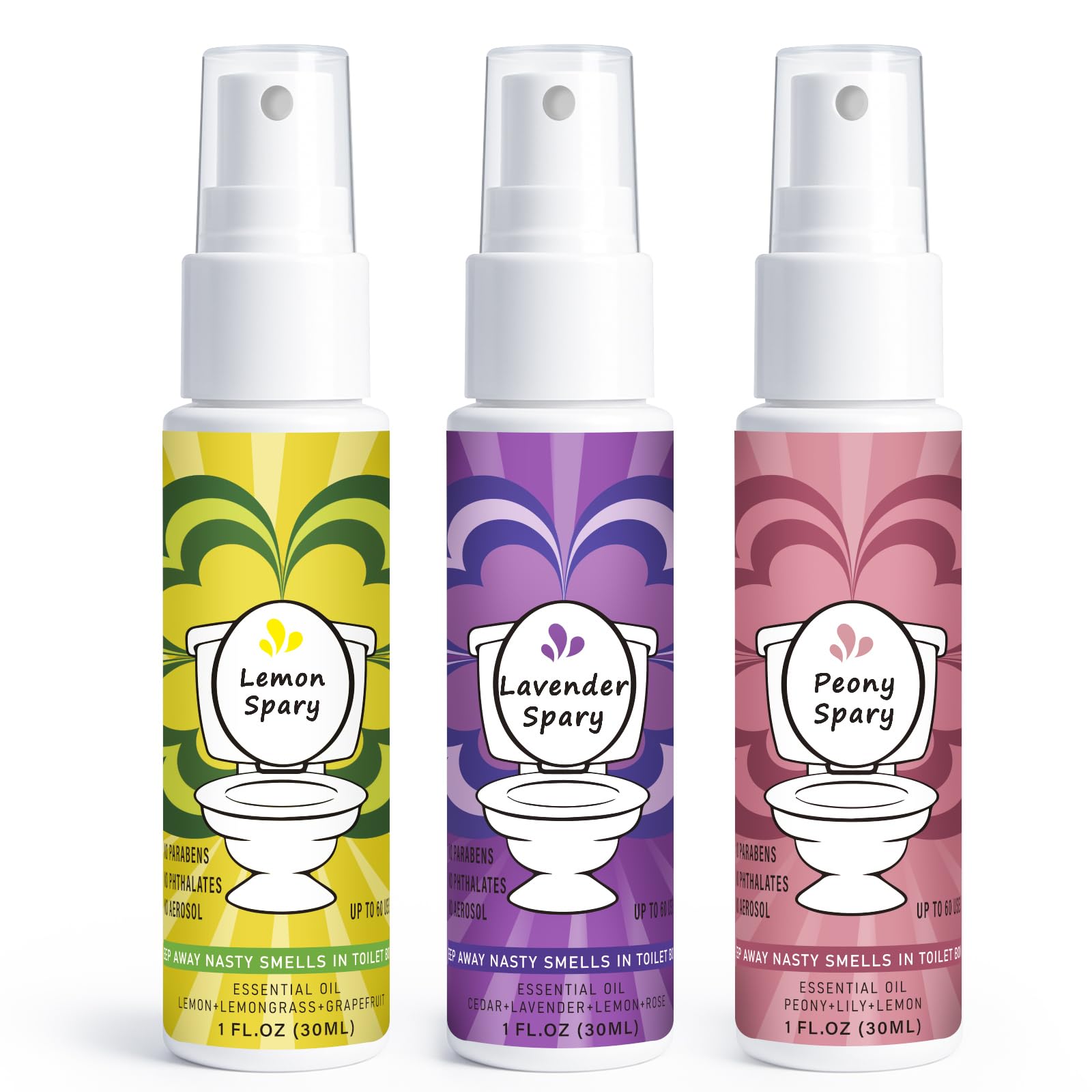 Photo 1 of Toilet Spray for Poop 3 Pack, Travel Size Variety, Bathroom Odor Eliminator - Lemon Lavender Peony