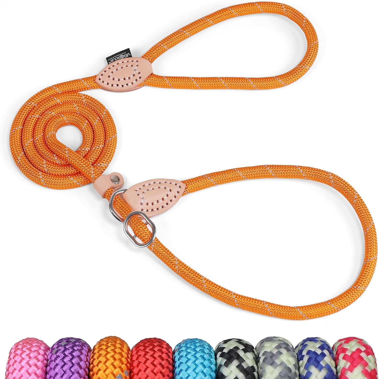 Grand Line Slip Lead Dog Leash - No Pull Training Dog Lead with 5ft Reflective Rope, Durable & Collar-Free for Small, Medium, Large Dogs and Puppies (Orange,S)