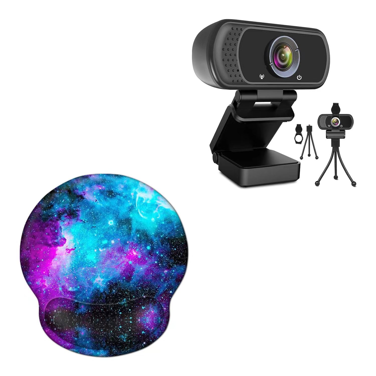 1080P Webcam with Microphone & Tripod Stand Privacy Shutter, Cute Non Slip Rubber Base Mouse Pad with Wrist Rest Support