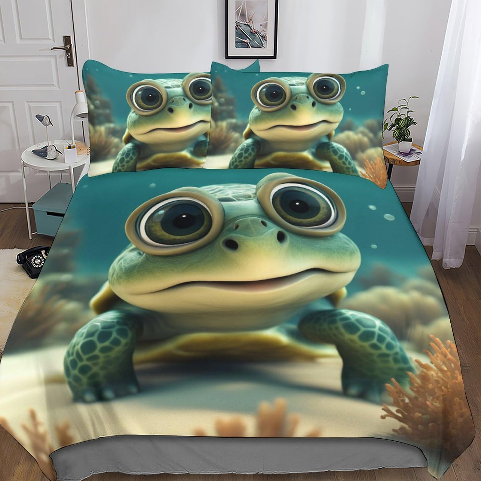 Parure de couette 3D animaux de la mer lit double avec housse hypoallergénique