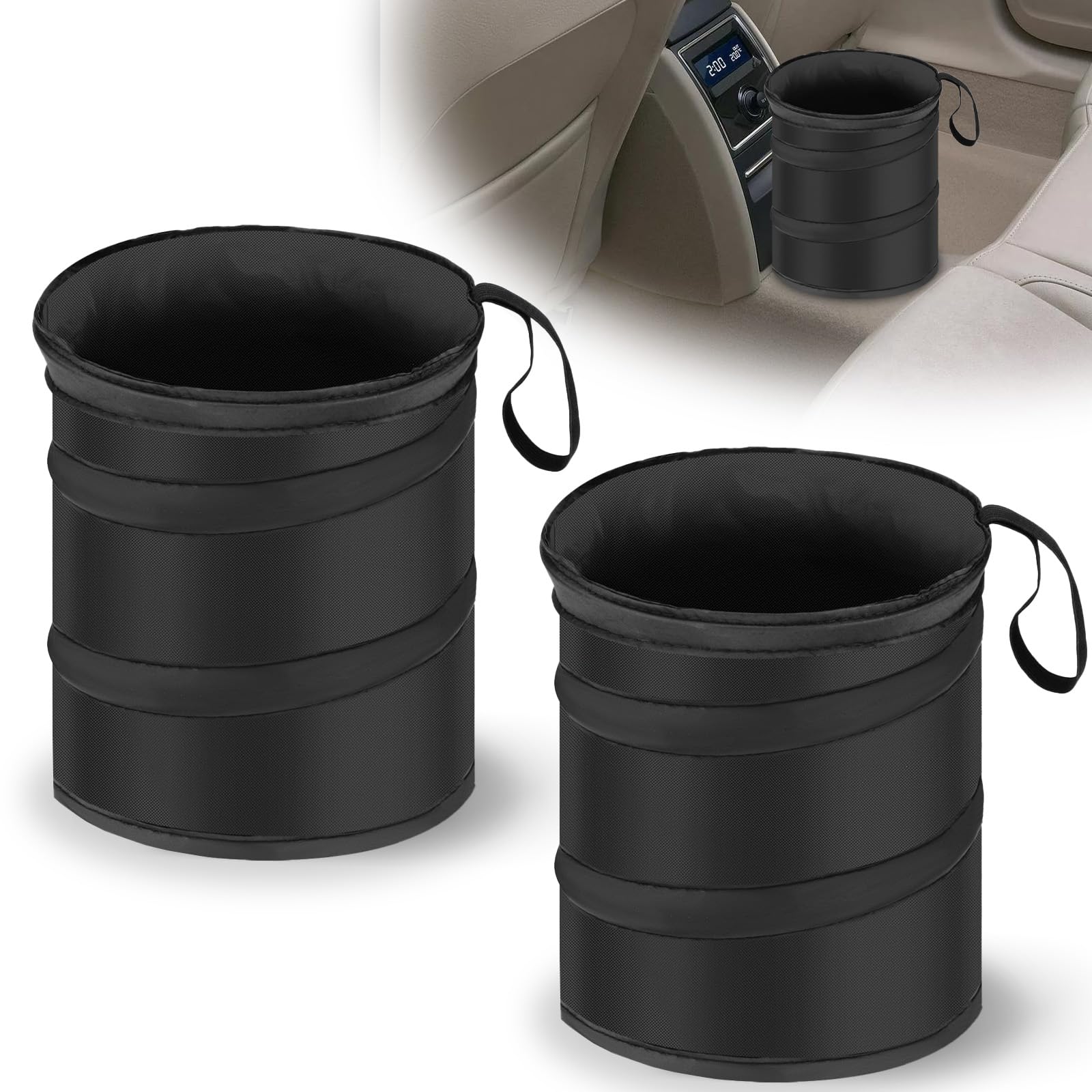 View 1 of 2 PCS Car Collapsible Trash Can, Collapsible Pop-up Car Garbages Can