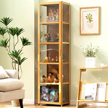 Double Door Acrylic Display Cabinet, Living Room Display Cabinet, Hard Texture, Sealed and Dustproof, Used in Various Scenes 5 layers brown 42*33*161 three sides transparent