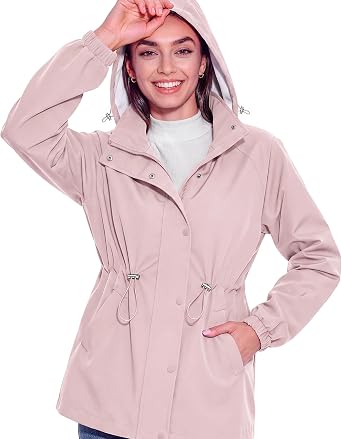 Zando Lightweight Hooded Rain Jacket Women Waterproof Raincoat