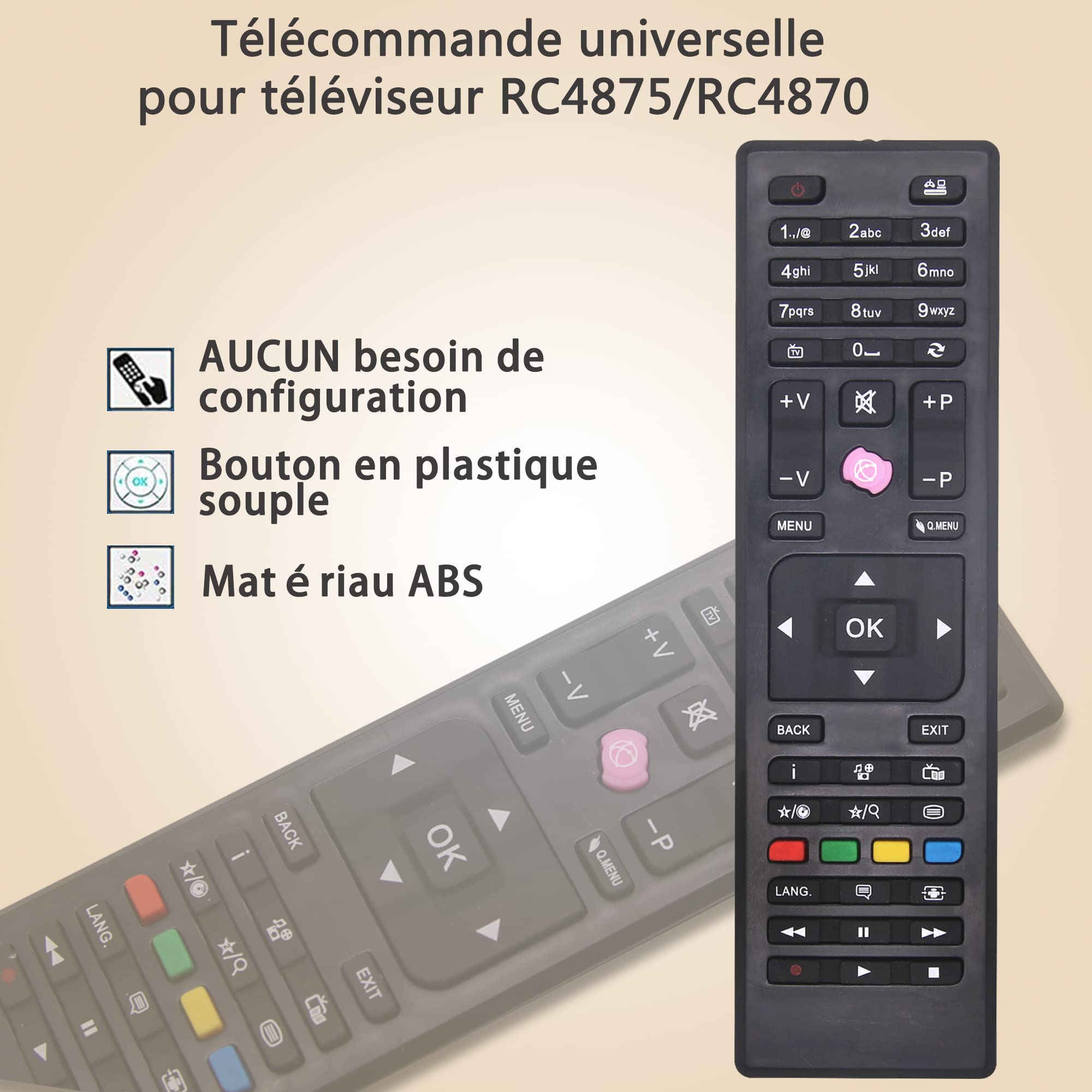 FOXRMT RC4875 RC4870 Télécommande pour Continental Edison Tucson Telefunken Blaupunkt JVC Oceanic Bush OKI Technika OK. CELCUS Finlux Ansonic Digihome