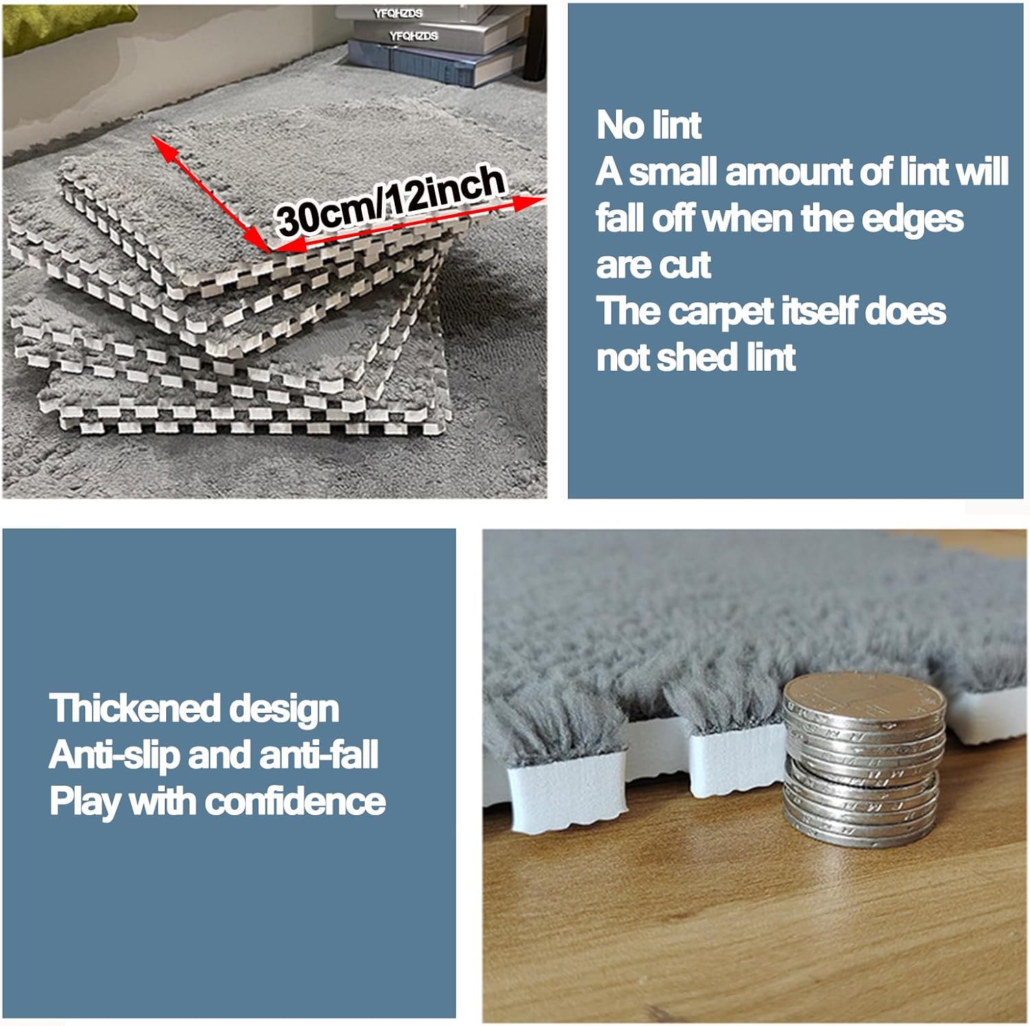 24Pcs Interlocking Plush Foam Carpet Tiles - Soft, Thick 12x12 Inch Fuzzy Puzzle Squares for Bedroom & Parlor Decoration, Fluffy Yellow Flooring Mats