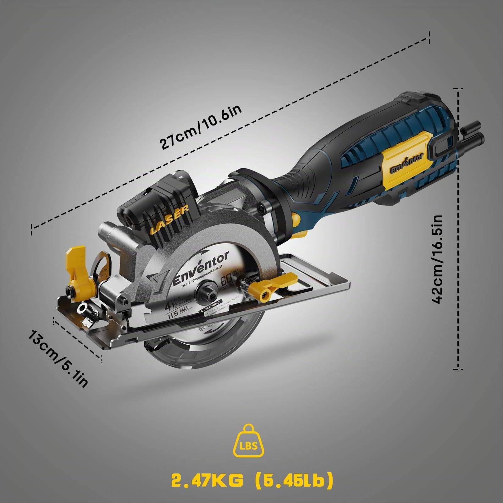 Enventor Mini scie circulaire avec guidage laser, 705W, 6 Lames(115mm)