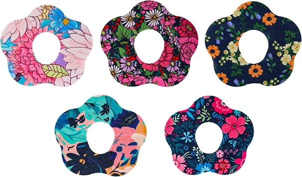 25pcs Adhesive Over Patches for Dexcom G7, Waterproof Breathable Fabric Flower Overpatch Covers with Hole for CGM Tape Protection, Floral Shape Sensor Stickers Compatible with Dexcom G7 Accessories
