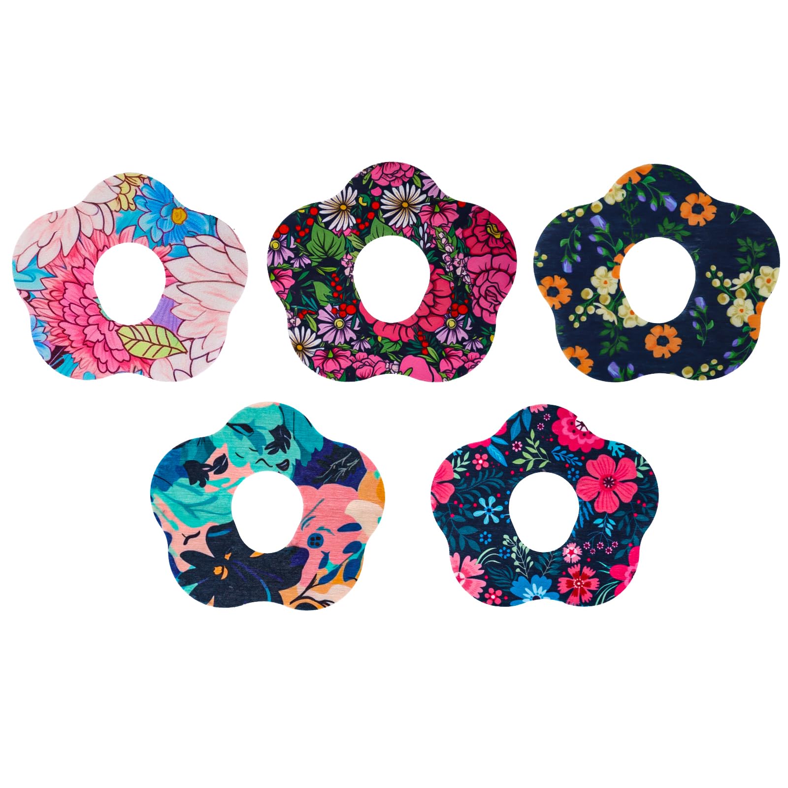 25pcs Adhesive Over Patches for Dexcom G7, Waterproof Breathable Fabric Flower Overpatch Covers with Hole for CGM Tape Protection, Floral Shape Sensor