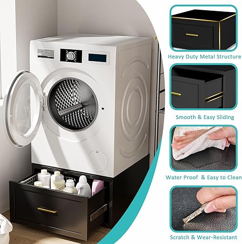 Miniatura 4 de Pedestal de lavadora y secadora, pedestal de metal resistente de 28 pulgadas de ancho, pedestal universal para lavadora y secadora, soporte para