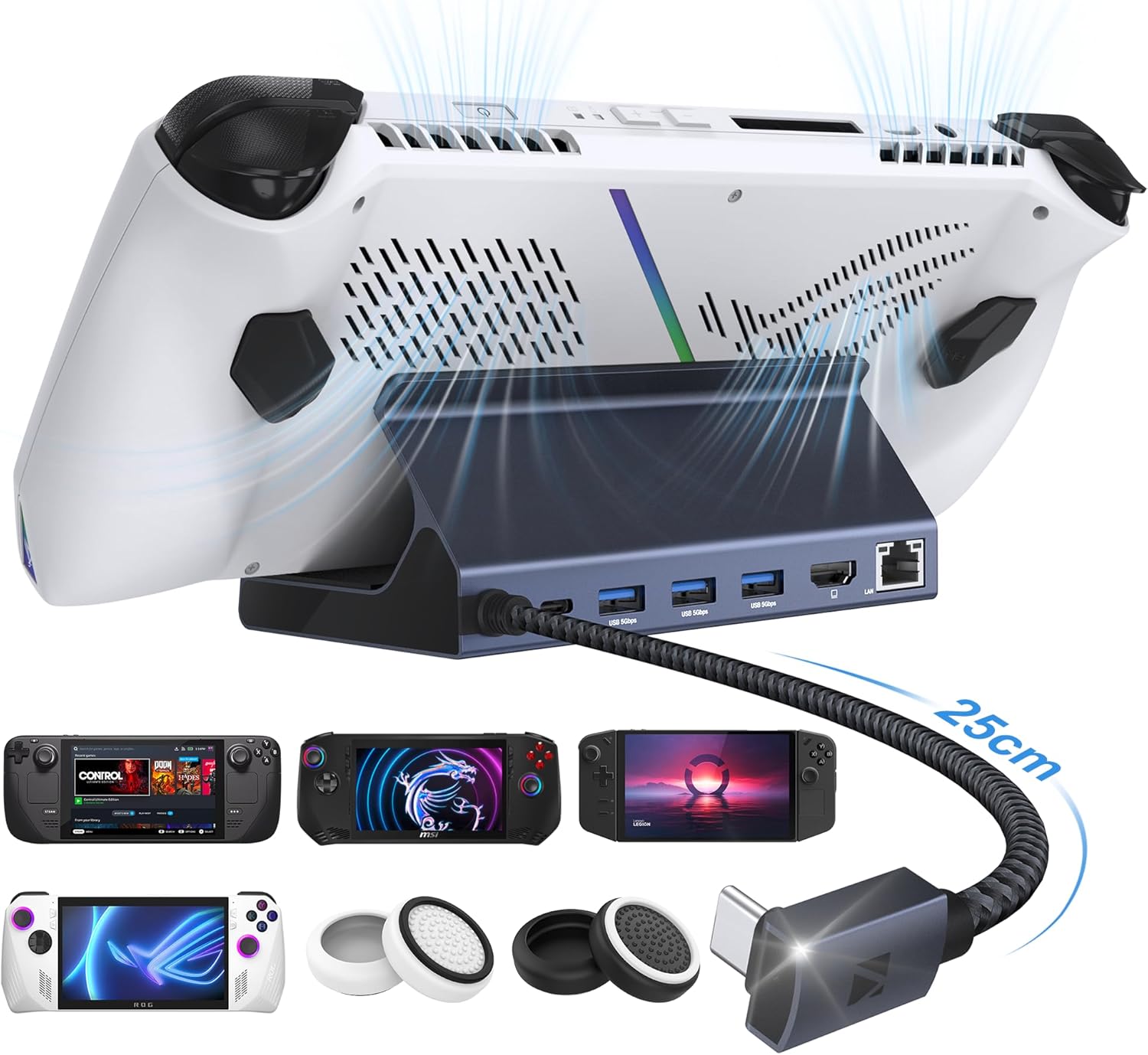 iVANKY 4K@144Hz/ 4K@120Hz HDMI 2.1 ROG Ally Dock, 8-in-1 Aluminum Docking Station for Steam Deck OLED & ROG Ally X, 100W PD Charge, 1Gbps Ethernet, 3 USB 3.0, Pro Gaming Stand Hub, Midnight Blue