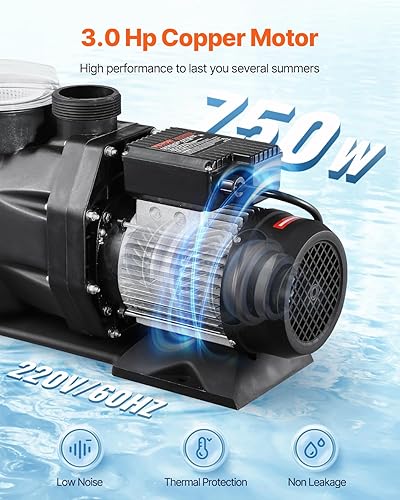 Miniatura 3 de VEVOR Bomba de piscina sobre el suelo, 3 HP, 149 GPM Max Flow Bomba de piscina de una sola velocidad, 220 V, 3450 RPM, elevación máxima de cabeza de