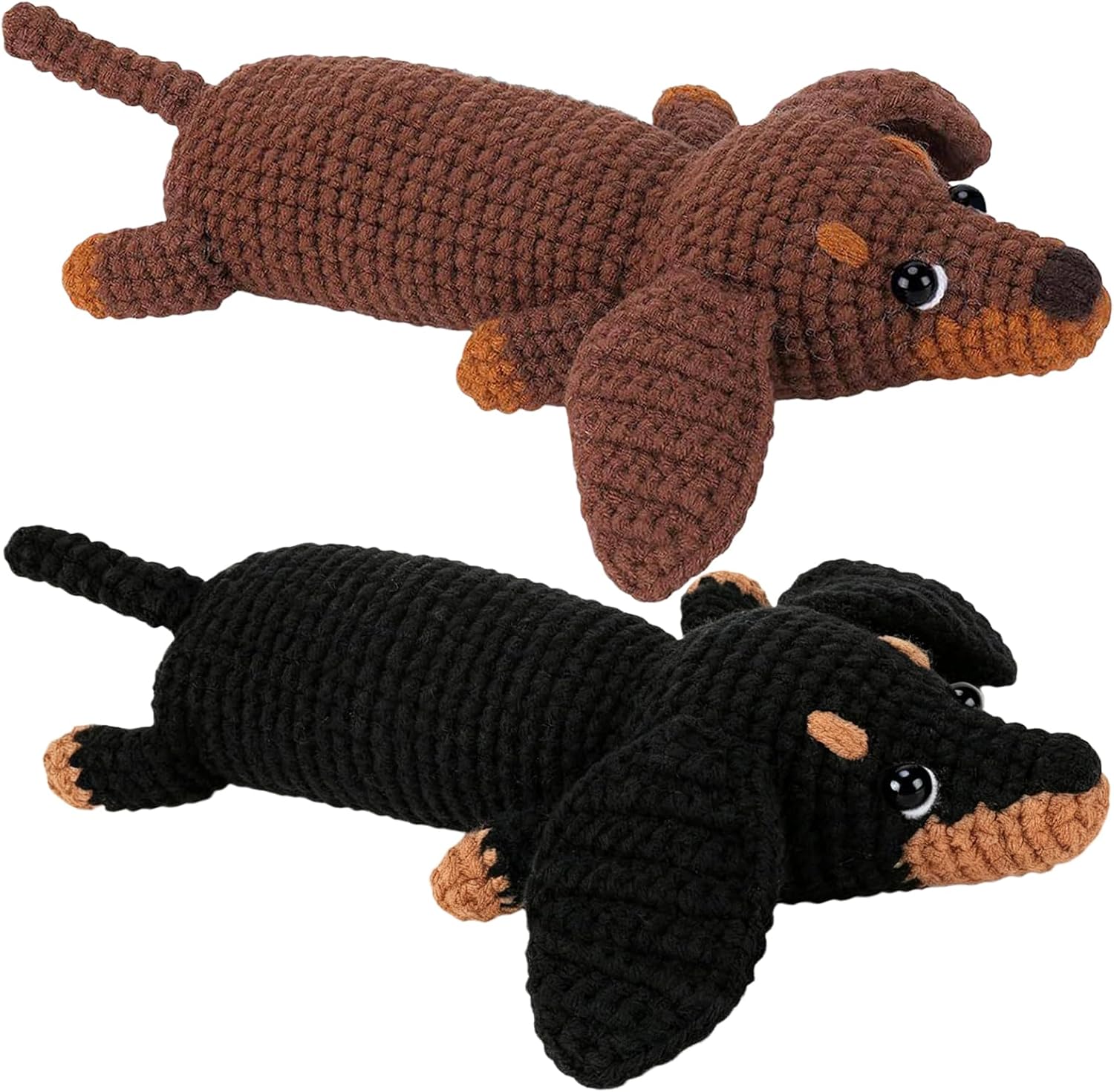 LDJDSDS Beginner Crochet Kit – 2 PCS Dachshund Crochet Animal Kit with Step-by-Step Video Tutorials, Easy Crochet Starter Kit for Adults & Kids, Cute Dog Crochet Gift Set