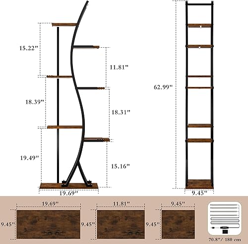 Miniatura 2 de Soporte para plantas de interior con luces de crecimiento, estante alto de metal para plantas de 7 niveles, soporte de esquina de madera para