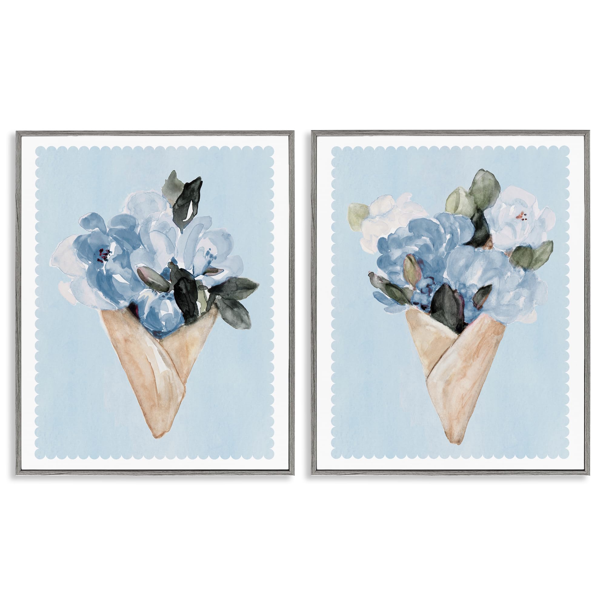 'Blue Flower Gift Bouquets'| 2pc Framed Giclee Art Set 2
