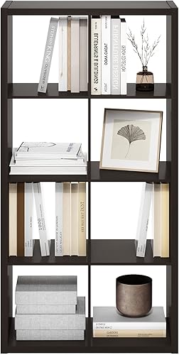 Miniatura 7 de Furinno Cubículo organizador de almacenamiento de cubos decorativos con parte trasera abierta, 8 cubos, roble oscuro