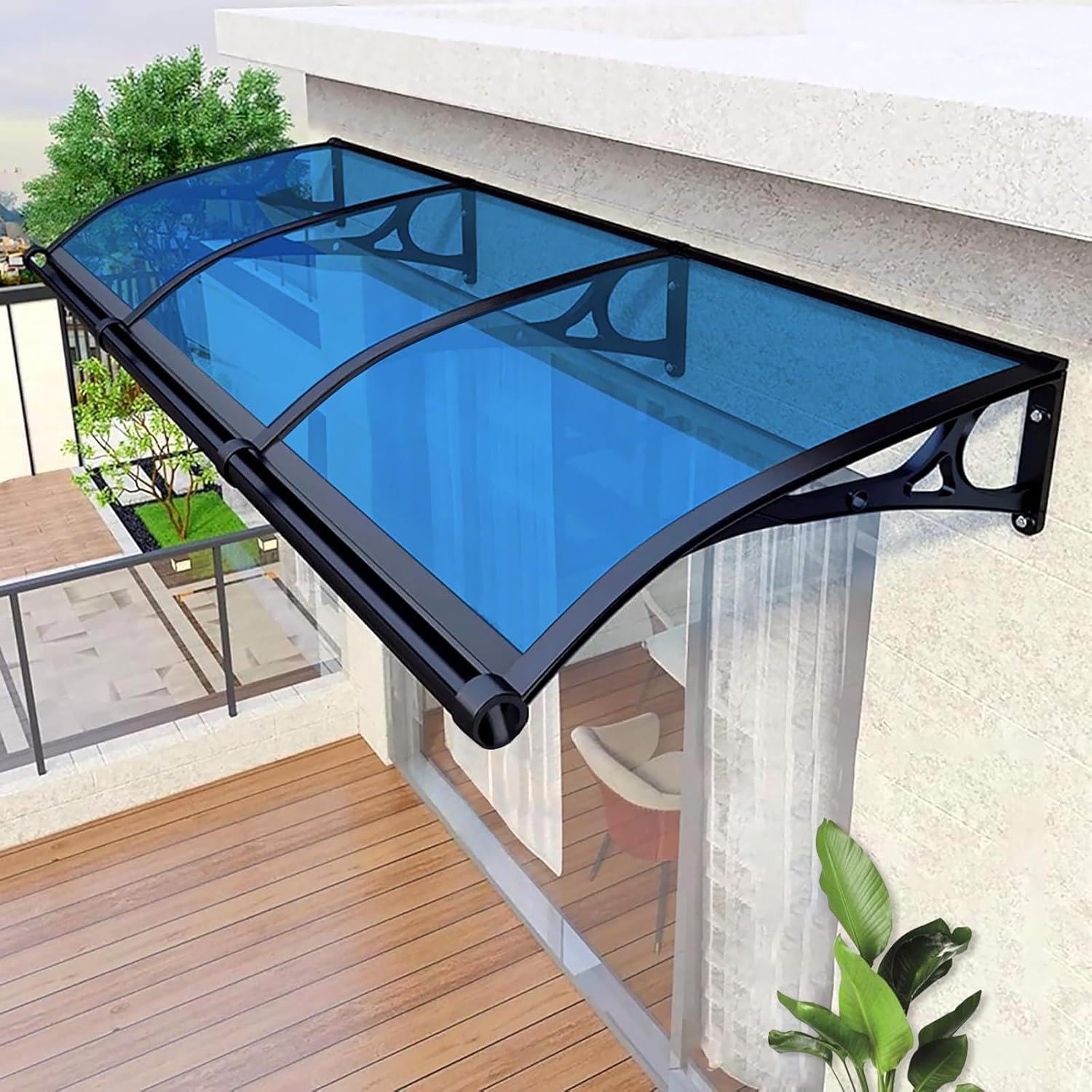 LWJSOCP Modern Door Canopy 60x300cm Polycarbonate & Aluminum Alloy r Outdoor Porch Awning for Sun Rain & Snow Protection Ideal for Windows Patios and Gardens