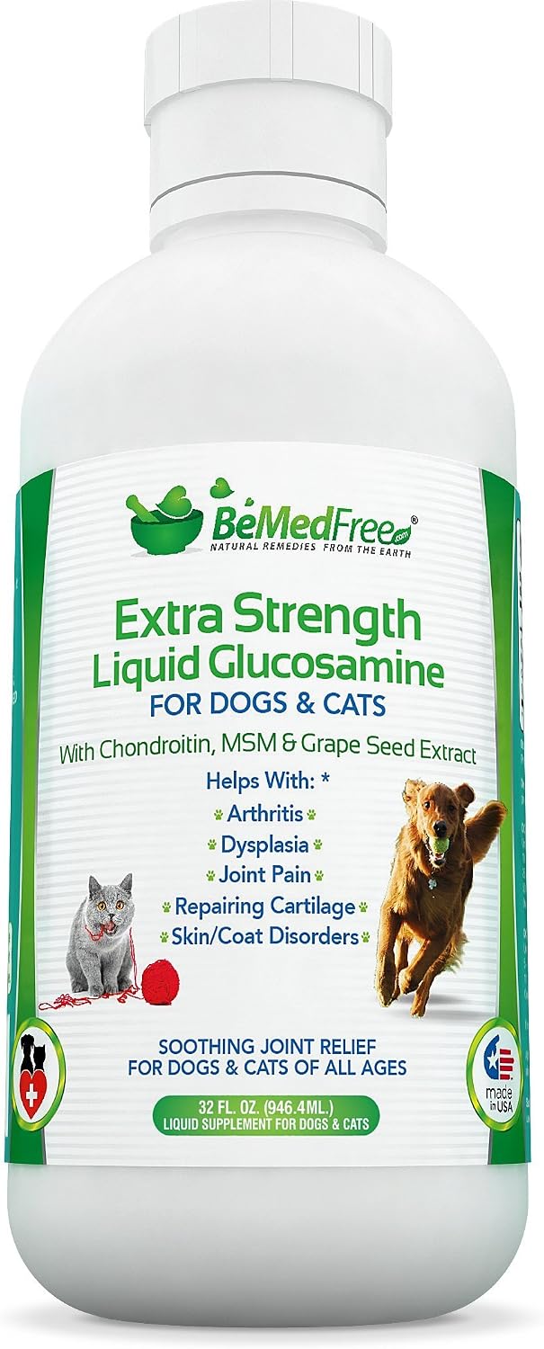Strength Liquid Glucosamine - Hip and Joint Pain Relief Supplement for Dogs and Cats - with Chondroitin, MSM, and Grape Seed Extract, 32…