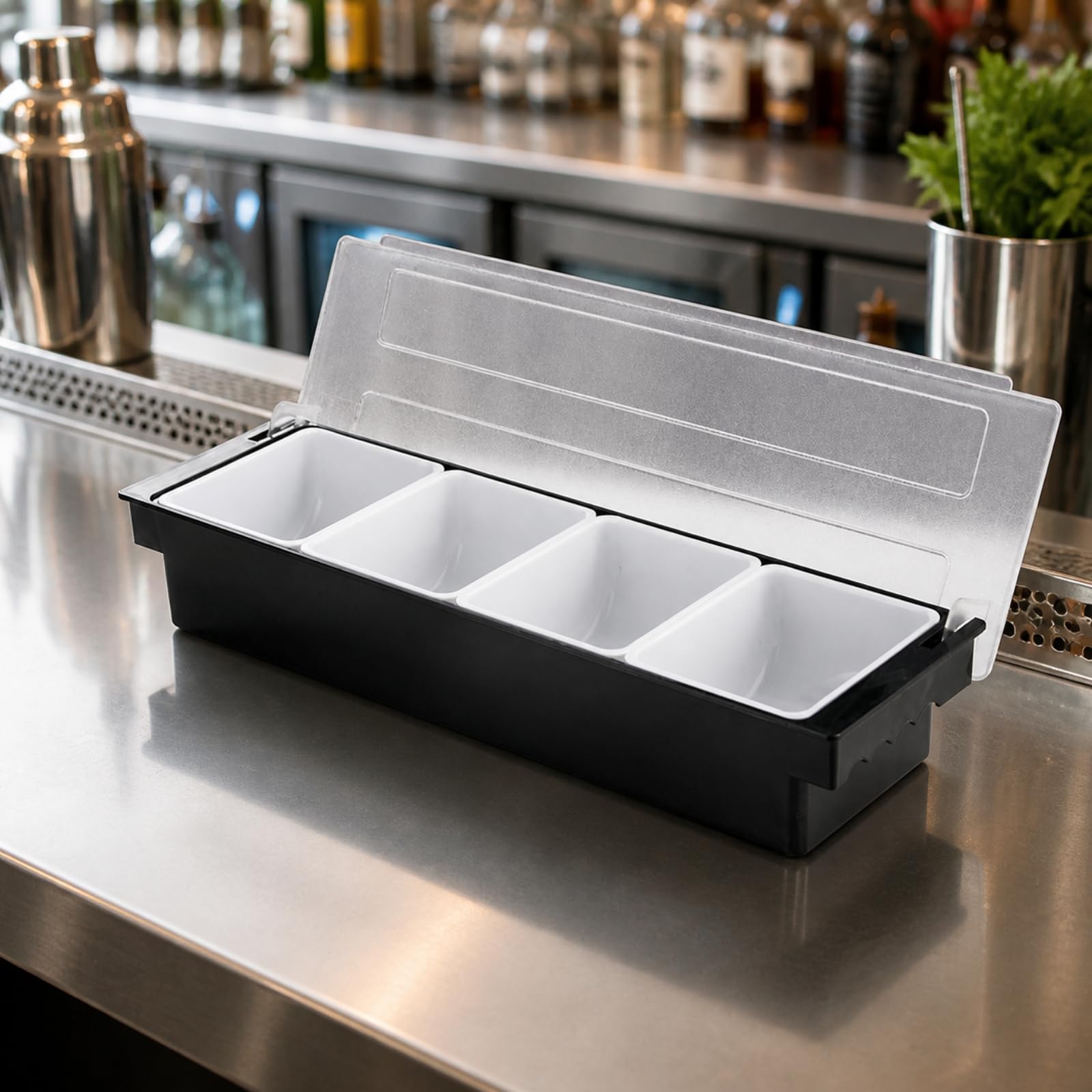 kowaku Frutta con Scomparti Removibili Salvaspazio Contenitore per Snack con Manici Laterali per Bar, Ristorante, Catering, 4 Scomparti