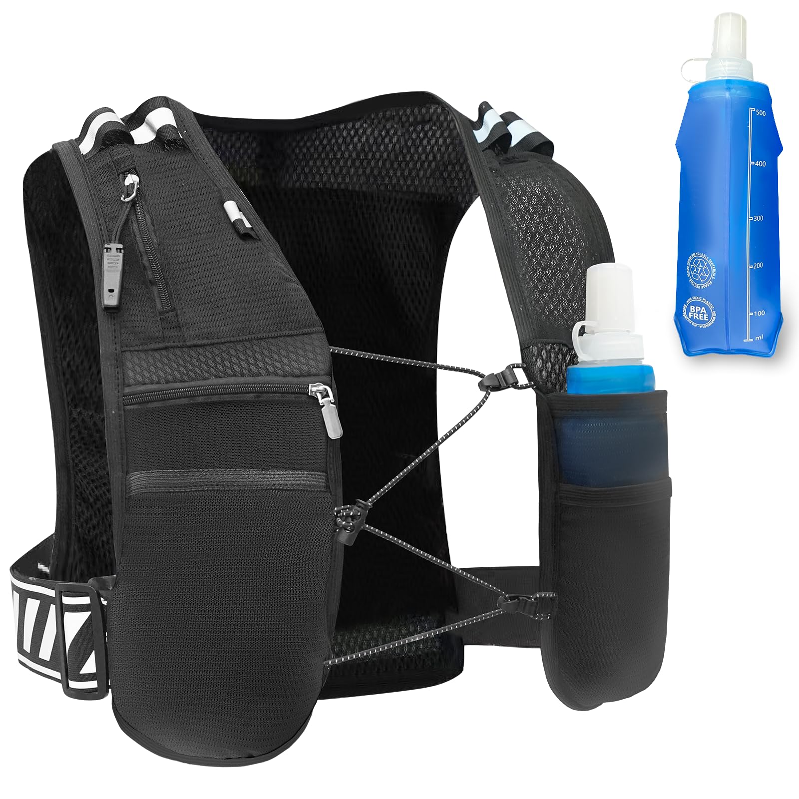 Running Vest Lightweight for Men Women with 500ml Water Bottle, Comfortable Adjustable Chest Strap for Marathon Trail Running Training, Outdoor Sports