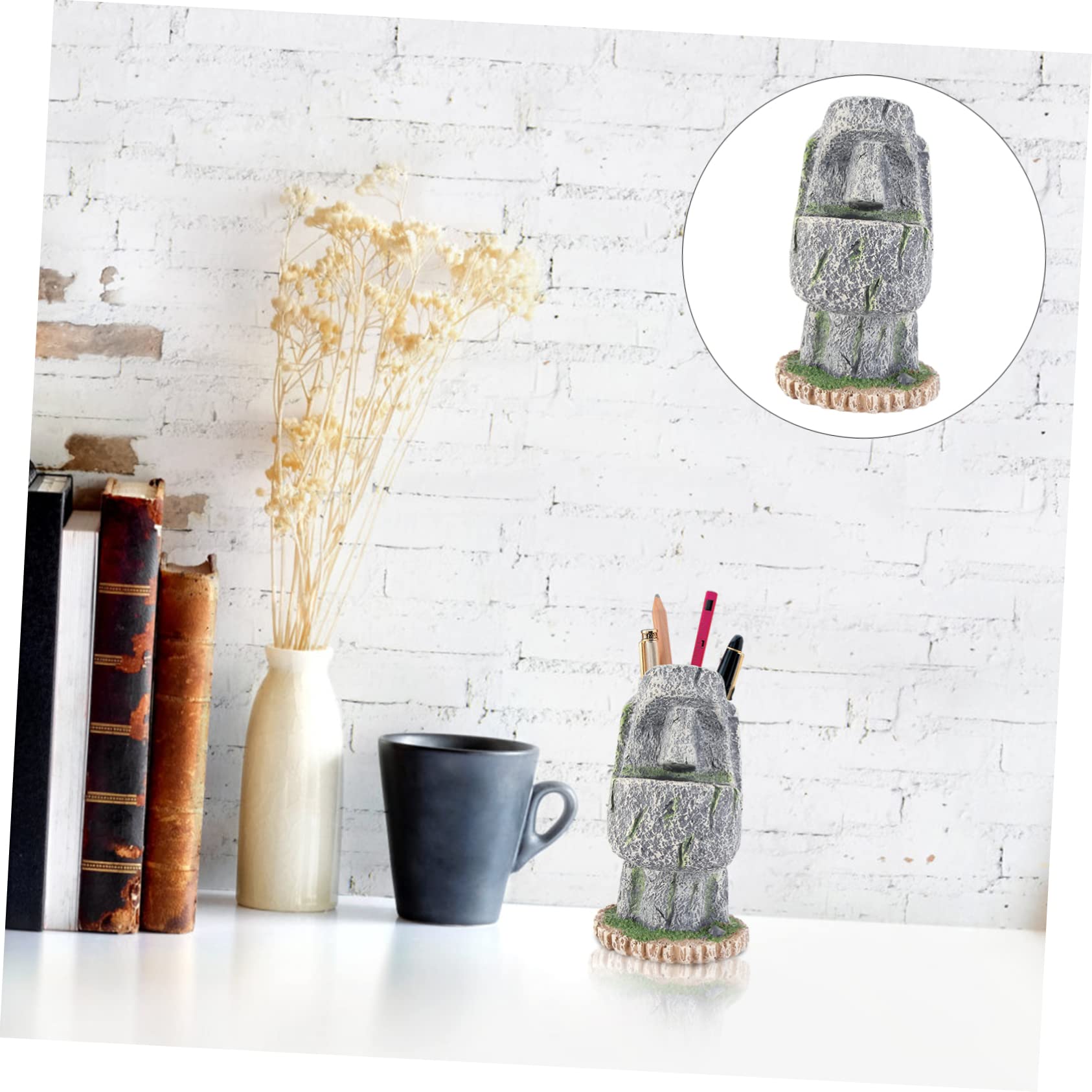 Portalápices Moai de Resina Creativo para Escritorio y Oficina