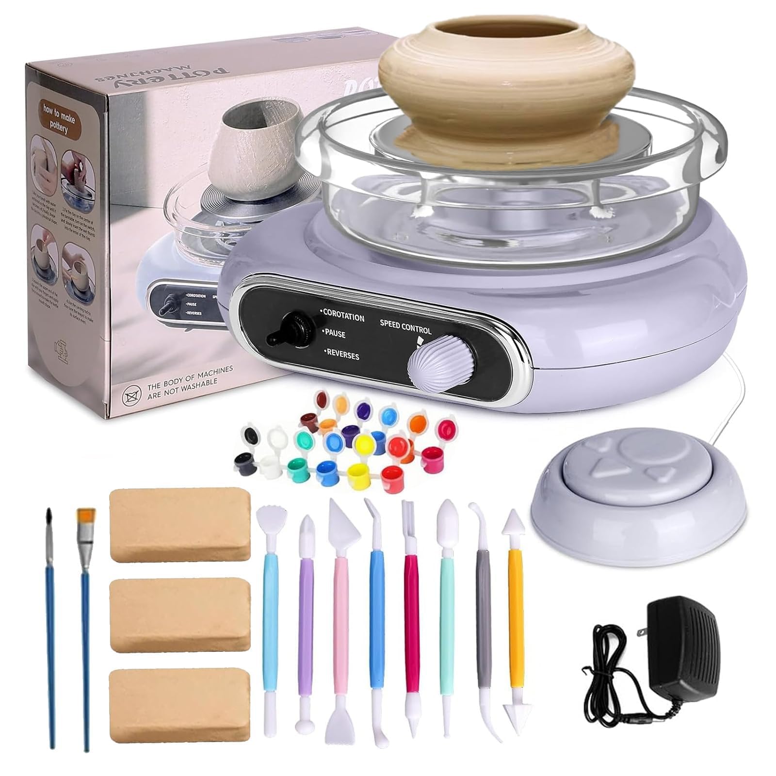 Elektrisches Töpferscheiben-Set mit abnehmbarem Drehteller und Zubehör für Kinder und Anfänger, ideal für Keramik- und Kunstprojekte