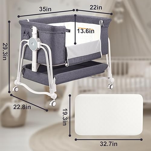 Miniatura 6 de Moisés de bebé 4 en 1, cuna mecedora con ruedas bloqueables, almacenamiento, mosquitera y colchón incluidos, moisés ajustable de 7 niveles para bebé