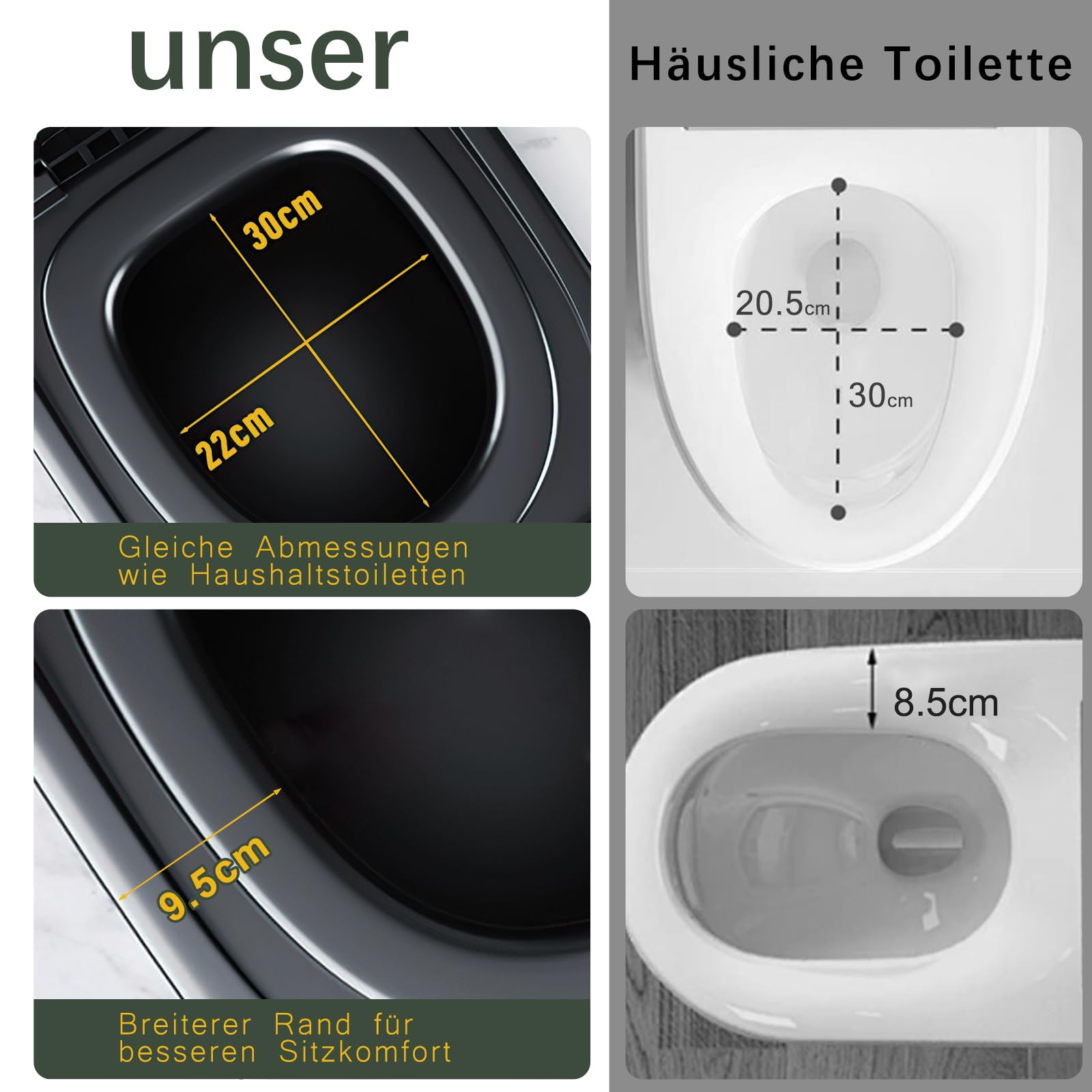 Faltbare Campingtoilette XXL, Mobile Camping Toiletten 40cm Hohe mit 20pc Müllbeutel, Große Campingklo für Camping, Wandern, Reisen, Wohnmobil, Garten