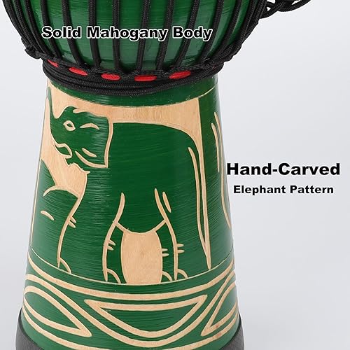 Miniatura 25 de LIEKE Djembe - Tambor africano de 10 x 20 pulgadas, cabeza de cabra caoba, pintado a mano, patrón pintado a mano, para adultos principiantes (azul)