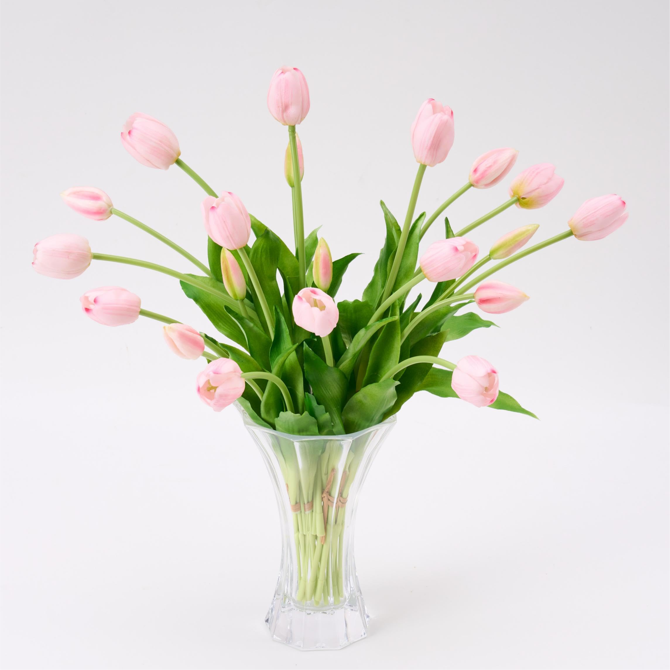 Avoeco 20 Pcs Real Touch Artificial Tulips – Lifelike Faux Tulip Flowers Bouquet for Vase, Elegant Home Decor, Wedding & Table Centerpieces (20, Light Pink)