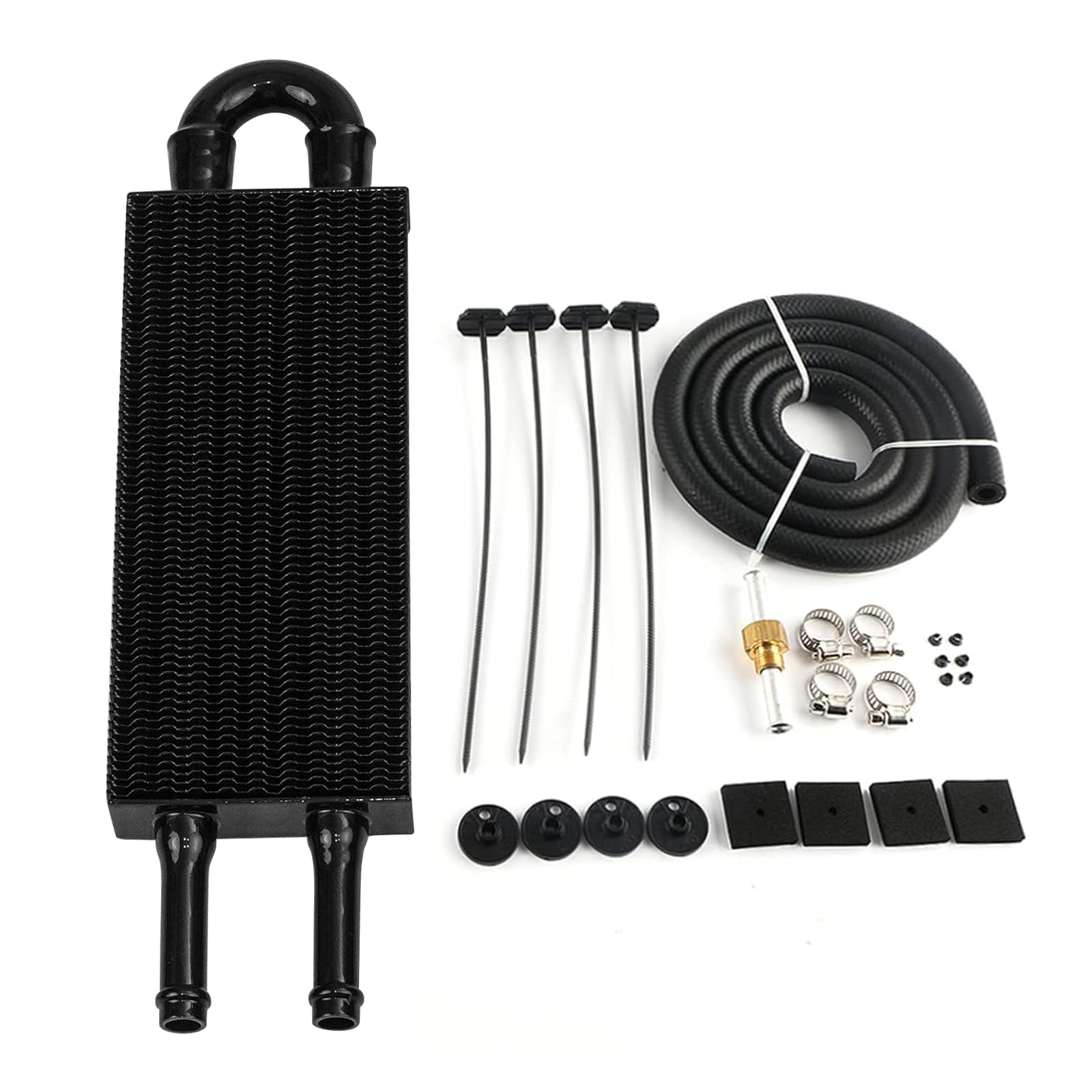HTRACING 2 Pass Tube and Fin Transmission Cooler Universal 5/16" Oil Cooler Kit Aluminium Black