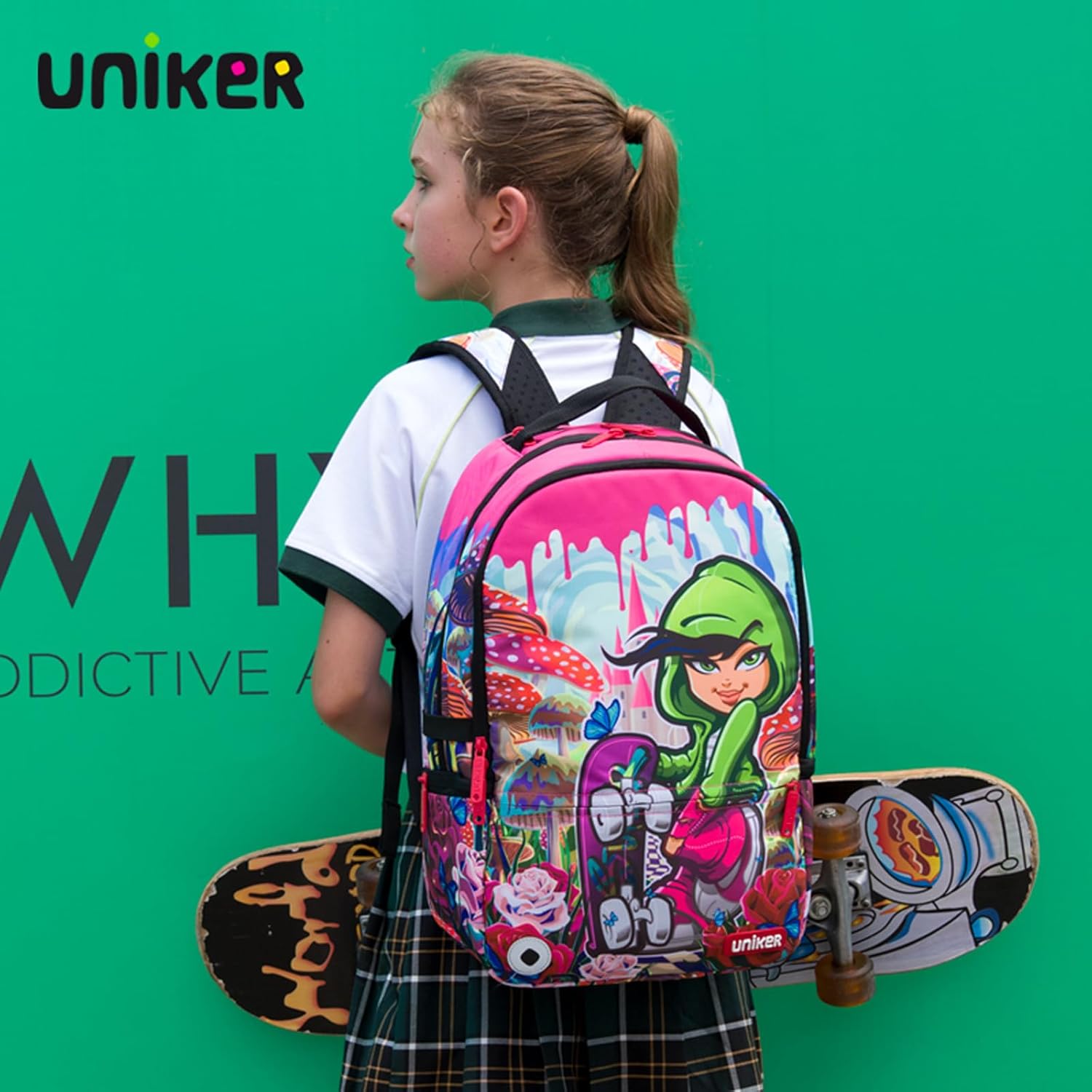 UNIKER Laptop Backpack,Graffiti Middle School Backpack for Girls,Water Resistant Travel Backpack for Women,Designer Laptop Backpack for 15.6 Inch Laptop,Skateboard Girl - Image 6
