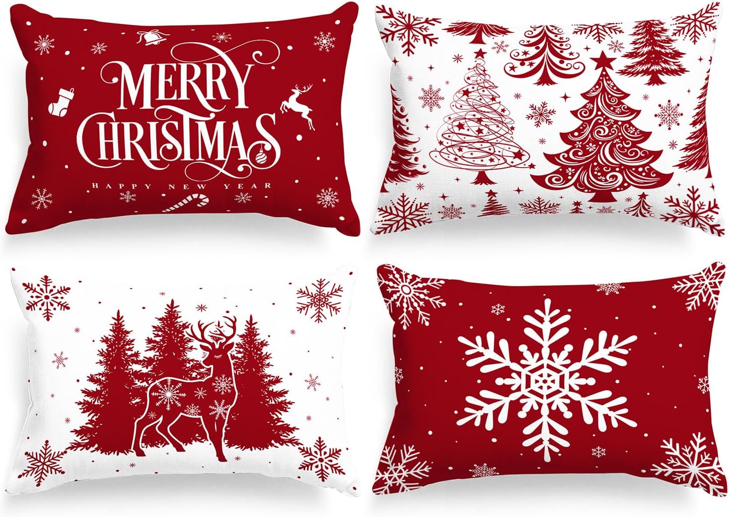 Lanpn 16x24 Red Christmas Pillow Covers Set of 4, Christmas