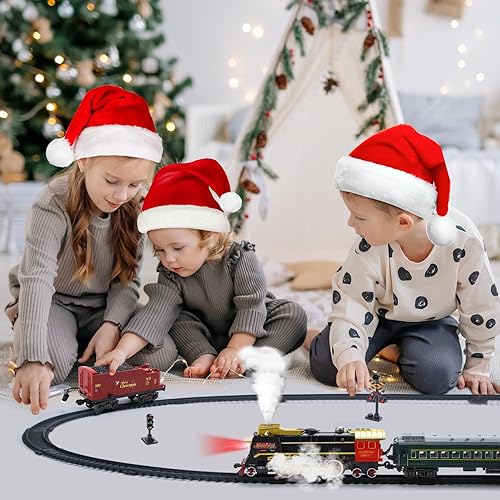 Miniatura 3 de Juego de tren eléctrico con humo, sonido y luces, juguete de pista de tren con vagones de pasajeros brillantes para niños pequeños y niños, para