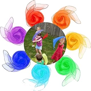 7 Stück Bunte Tücher Baby Probuk Tanz Tücher 45*45cm,Gymnastik Tücher Kinder, Jongliertücher Set,Kindergarten Tücher,Chiff...