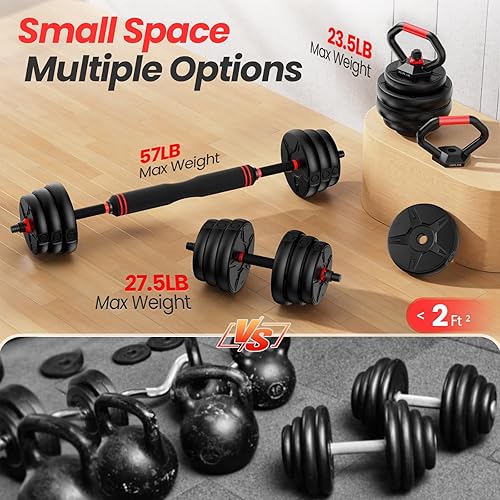 Miniatura 4 de Adjustable Dumbbell Set, 5570lbs Free Weights with Upgraded Nut, 4 in 1 Weight Set Used as Kettlebells, Barbell, Push Up Stand, Fitness Exercise for