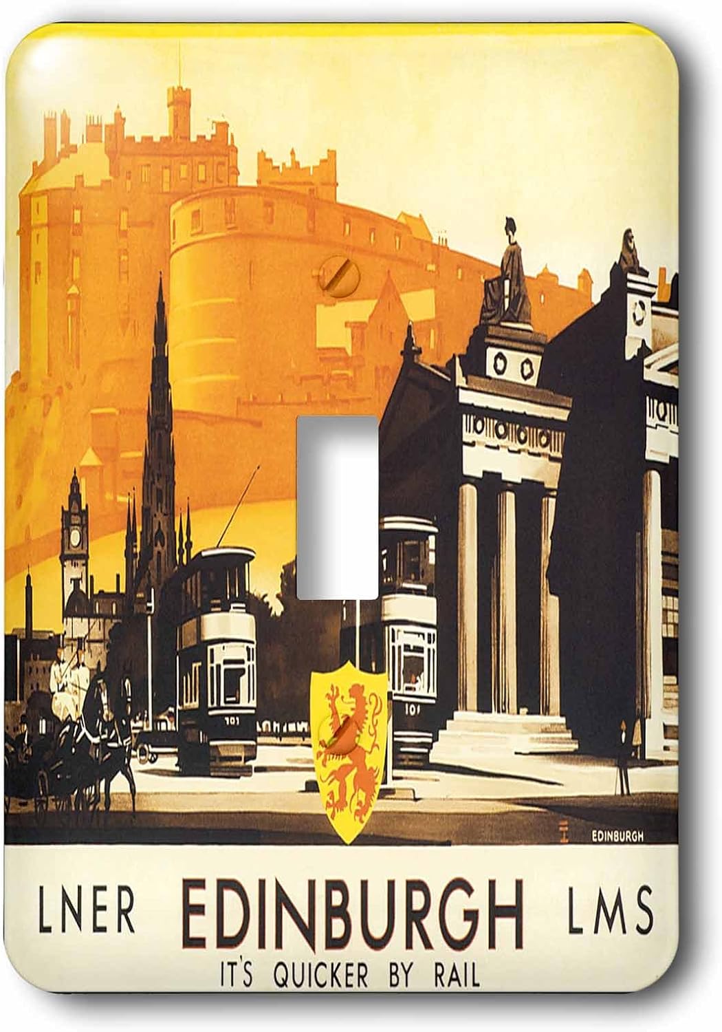 3dRose lsp_169826_1 Edinburgh Quicker by Rail Travel Poster with Horse and Carriage Light Switch Cover image 2