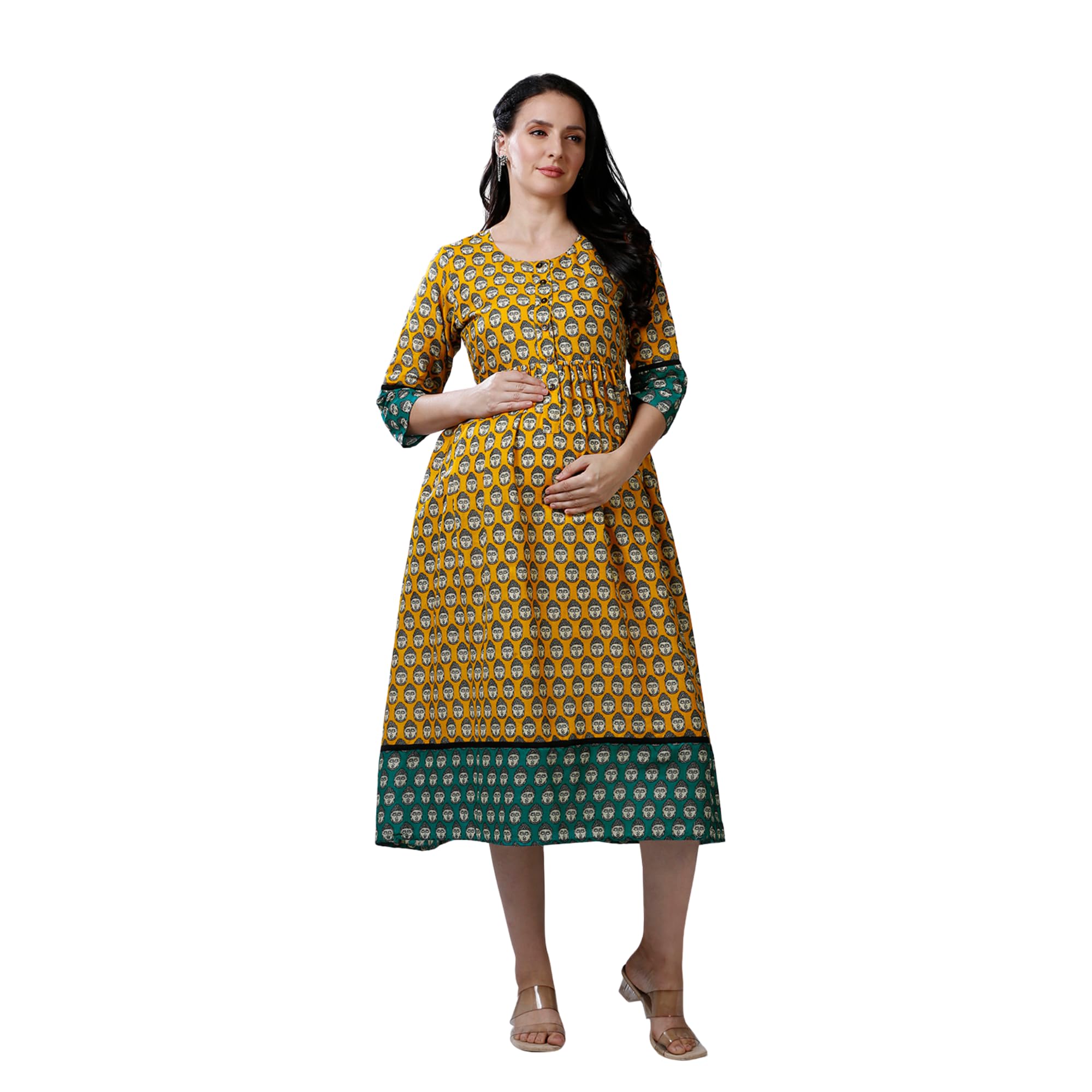 Womens Haldi Yellow Maternity Dress-picture-50