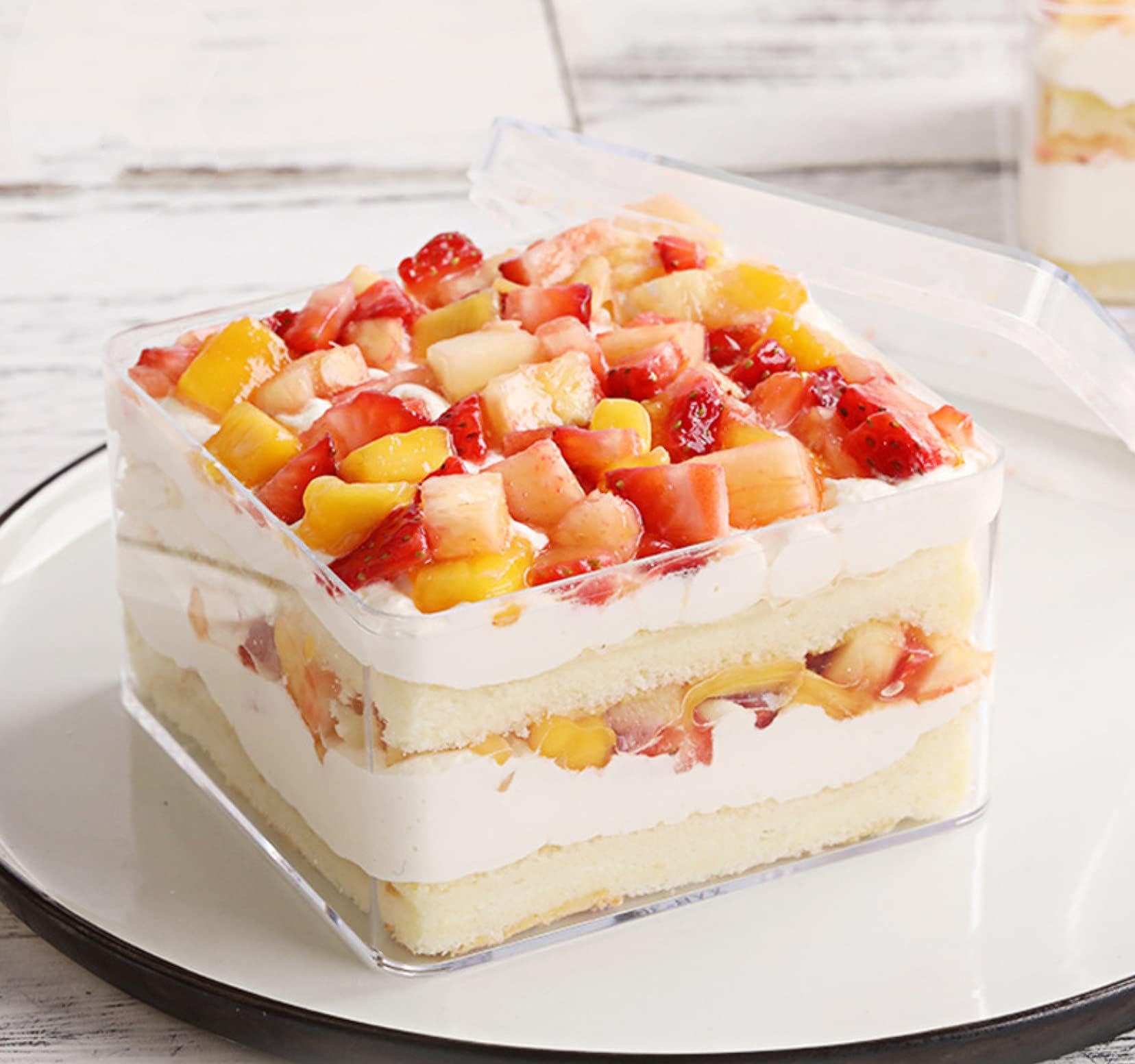 12pcs Plastic Transparent Dessert Container Fruit Ice Cream Holder Cookie Boxes Mille Crepe Cake Packaging Box