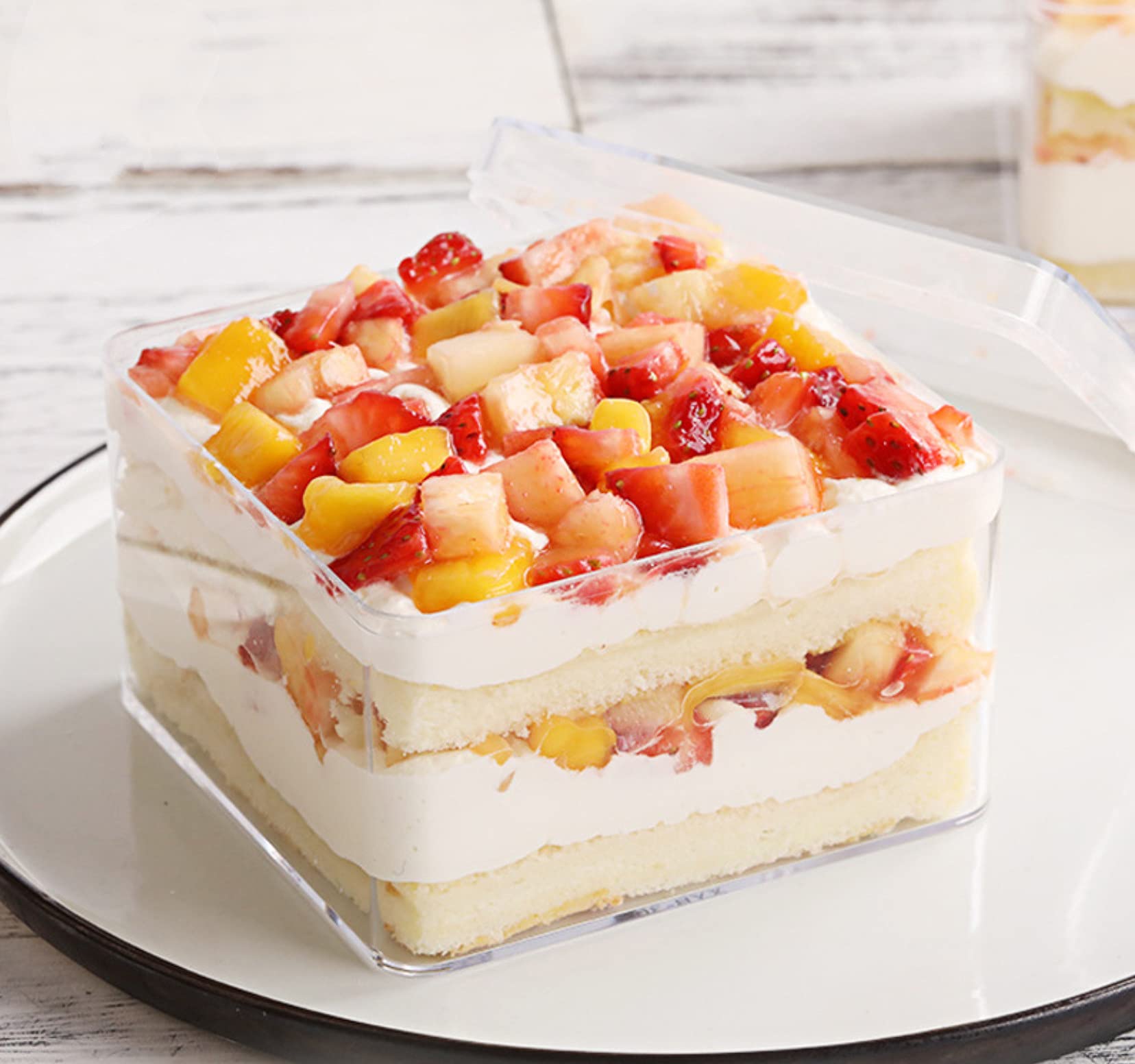 FUFU12pcs Disposable Plastic Transparent Dessert Container Fruit Ice Cream Holder Cookie Boxes Mille Crepe Cake Packaging Box
