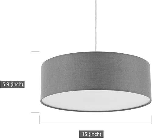 Miniatura 2 de Modern Fabric Pendant Light, 15" Classic 3-Light Drum Ceiling Chandelier, Grey Drum Shade, Round Frosted Acrylic Diffuser, Lamps for Living Room